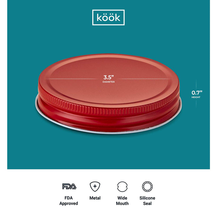 Kook Mason Jar Lids, Wide Mouth, for Wide Mouth Mason Jars, Leak Free, Airtight Silicone Seal, Made in USA, Set of 12, White