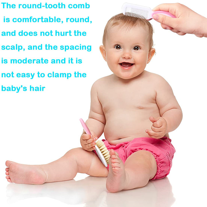 Baby Hair Brush &amp;Silicone Baby Cradle Cap Brush Set, for Newborns &amp; Toddlers-Natural Soft Goat Bristles-Ideal for Cradle Cap-Perfect Baby Registry Gift (Pink)