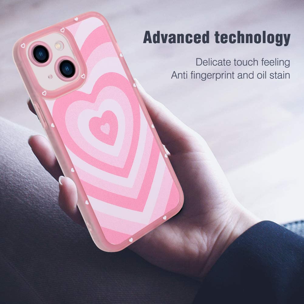 AIGOMARA Compatible with iPhone 13 Case Pink Heart Print Cute Pattern Case for Women Girl Full Camera Protective Soft TPU Shockproof Phone Cover for iPhone 13