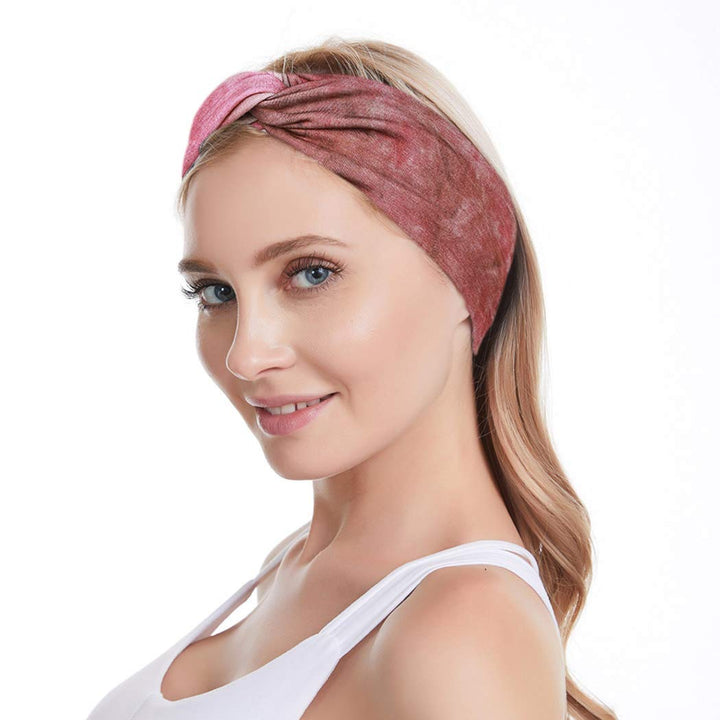 Boho Knot Headband Bule Criss Cross Turban Tie Dye Print Pattern Head Wrap Elastic Twisted Hairbands Yoga Sport Head Scarf Headwear for Women and Girls (Pack of 3)