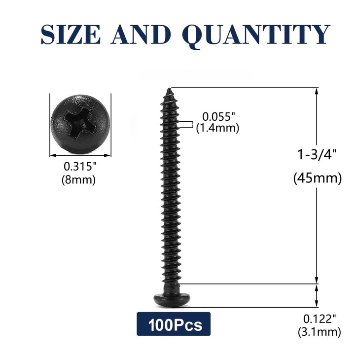 #8 x 1-3/4 Wood Screw 100Pcs 18-8 (304) Stainless Steel Pan Head Fast Self Tapping Drywall Screws Black Oxide by SG TZH