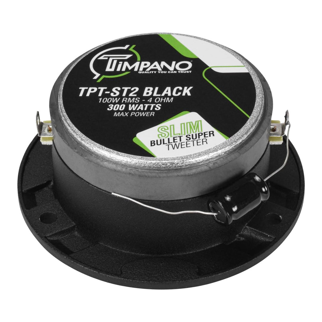 TPT-ST2 Black Slim Super Tweeter, 600 Watts 4 Ohm, 105 dB, 1 in Voice Coil, 3.85 inch Pro Car Sound System Bullet Tweeters (Pair)