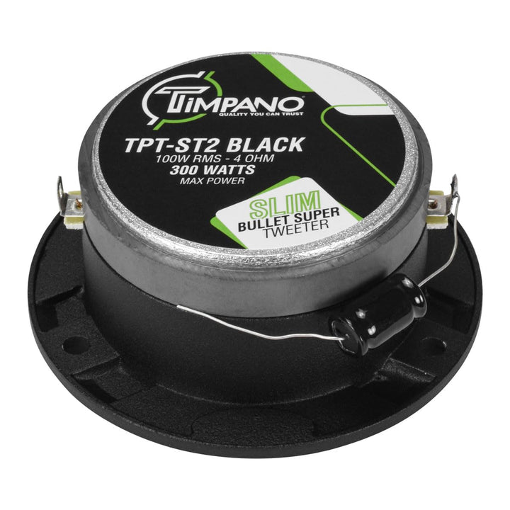 TPT-ST2 Black Slim Super Tweeter, 600 Watts 4 Ohm, 105 dB, 1 in Voice Coil, 3.85 inch Pro Car Sound System Bullet Tweeters (Pair)