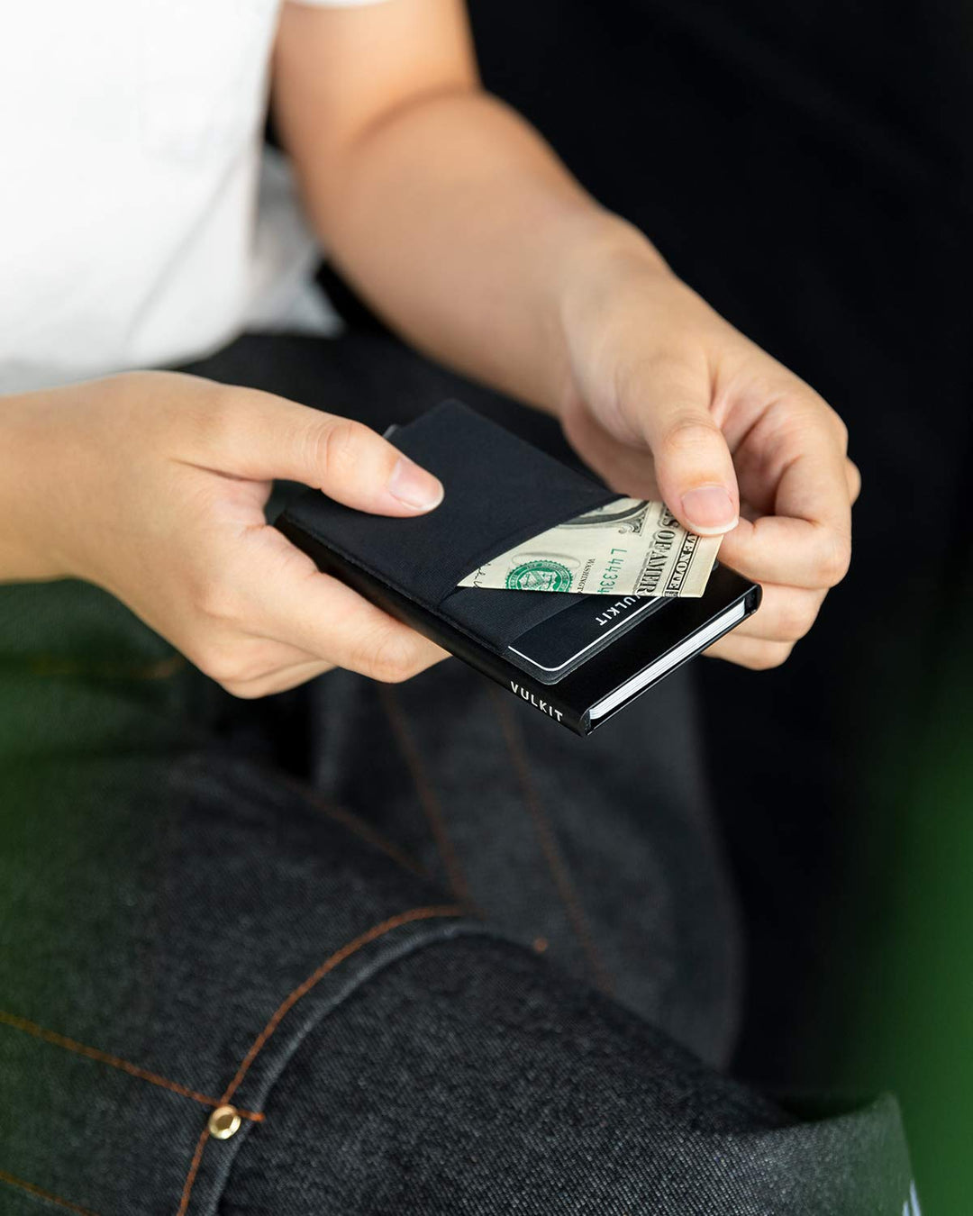 Card Holder with Money Pocket Pop Up Wallet RFID Blocking Slim Metal Bank Card Case Holds 5 Cards and Notes(Black)