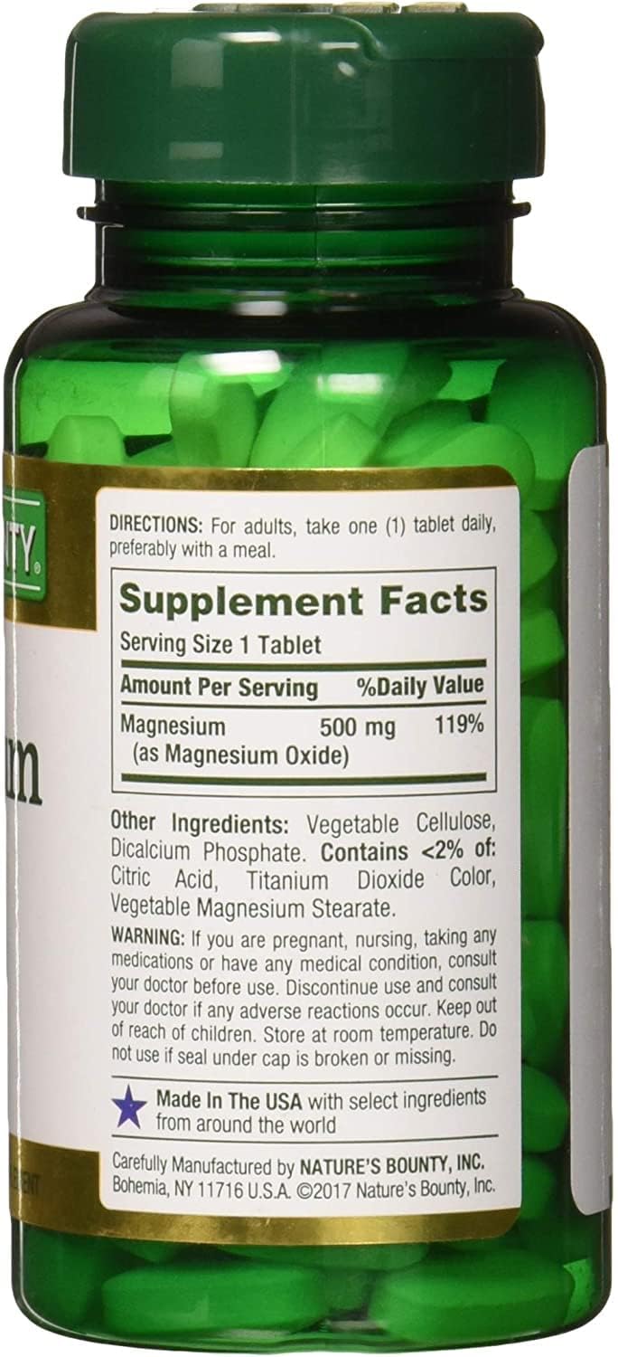 Nature&#39;s Bounty Magnesium 500 mg Tablets 100 Ea