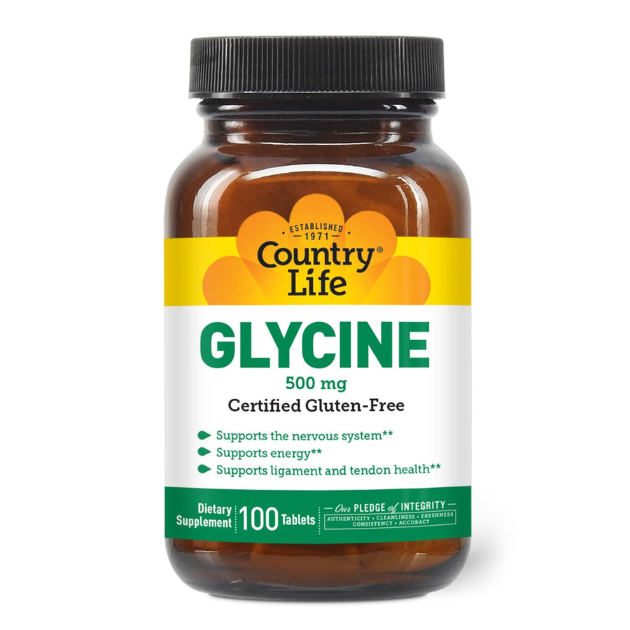 Country Life Glycine 500 mg with B-6, 100 Tablets, Cert