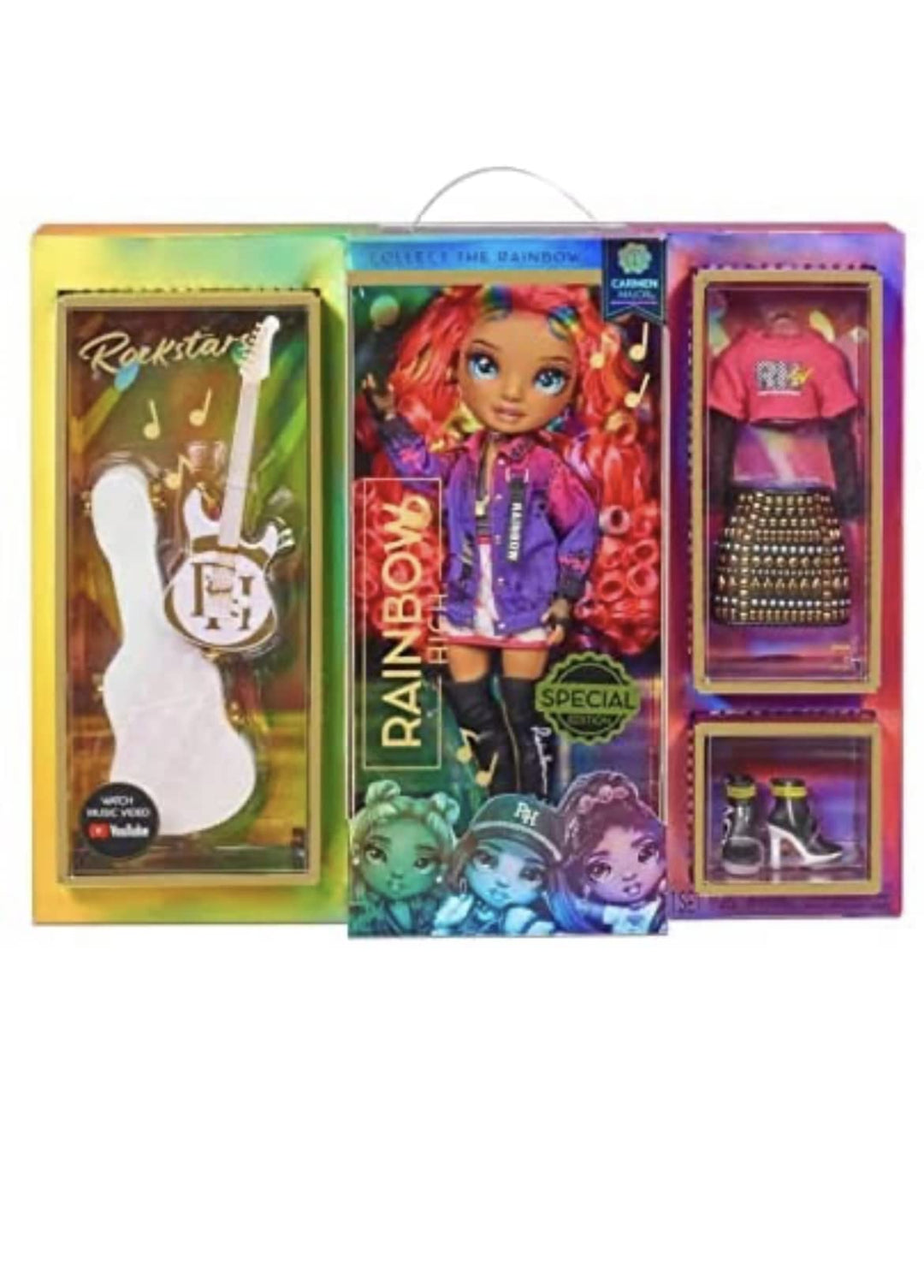 Rainbow High Rockstar Fashion Doll 2 Complete Outfits &amp; Rockband Essentials, Carmen Major Only