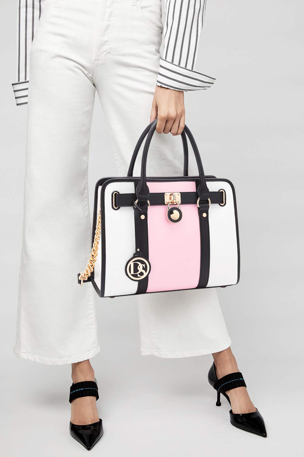 Dasein Two Tone Satchel Handbags Purses for Women Vegan Leather Shoulder Bags Large Tote Bag with Matching Wallet/Chain Strap