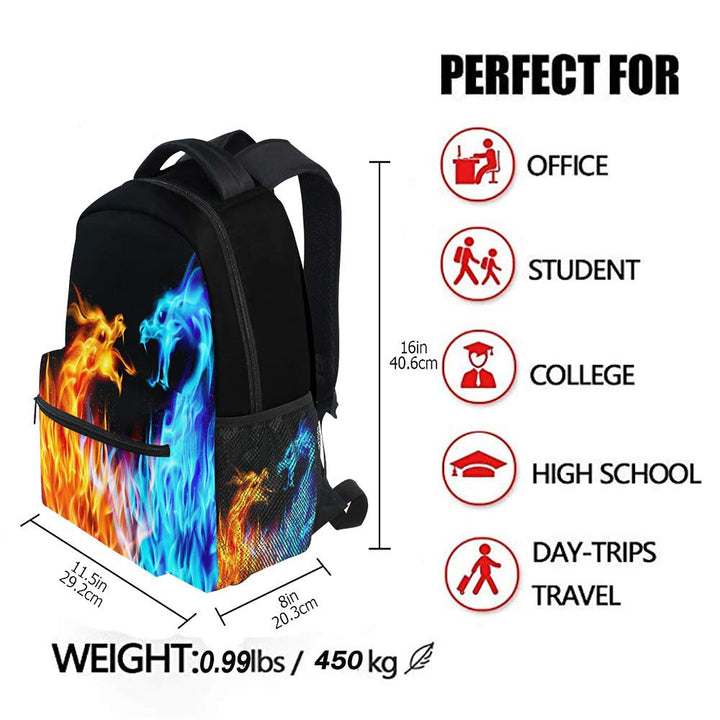 Kcldeci Red Blue Fire Dragon School Laptop Backpack Galaxy Teens Girls Boys Kids Bags Bookbag, Monster Animal Water Resistant College Travel Computer Notebooks Daypack for Men Women