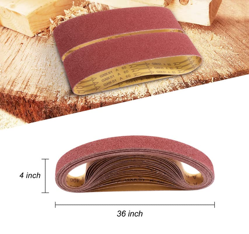 12PCS Sanding Belts 4×36-Inch Sanding Belt Belt Sander Belt Sander Paper (2 Each of 60, 80, 120,150,240,400 Grits) Aluminum Oxide