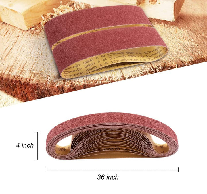 12PCS Sanding Belts 4×36-Inch Sanding Belt Belt Sander Belt Sander Paper (2 Each of 60, 80, 120,150,240,400 Grits) Aluminum Oxide
