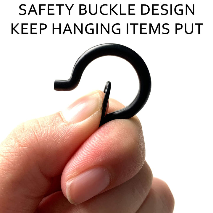 Q Hanger Hooks Screw Hanging Hooks Easy Release Wall Plant Hooks Light Hangers with Safety Buckles for String Lights Festival Decoration Kitchen Use Hanging Supplies (Pack of 12, Black)