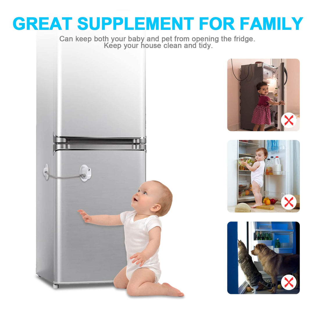 CICICO 2 Pcs Fridge Lock, Refrigerator Lock for Children, Mini Fridge Locks for Kids, Freezer Lock, Used in Refrigerator Door, Cabinets, Drawers, Toilet Seat (Pads Size: 2.1 x 1.5 in)