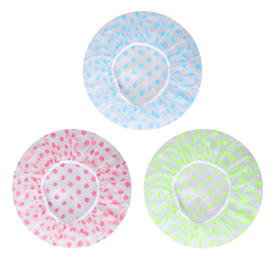 SWARG Multicolour Waterproof Elastic Band Plastic Reusable Shower Caps for Women's - 3 Pieces