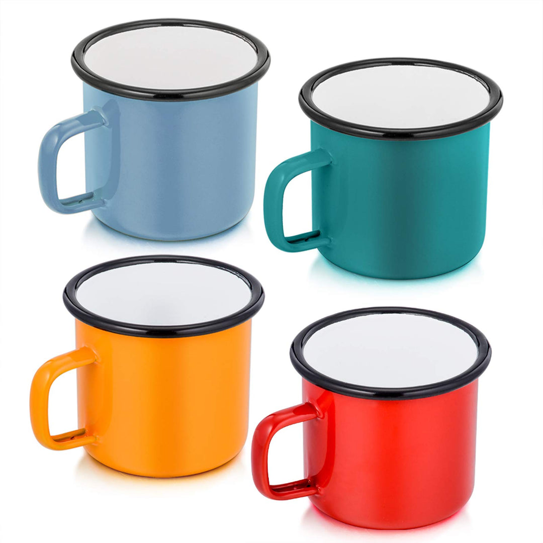P&amp;P CHEF Camping Coffee Mug Set of 4, Enamel Tea Coffee Drinking Mugs Cups for Home Party Travel Picnic Camping, Reusable &amp; Portable - 12 Ounce/355 ML