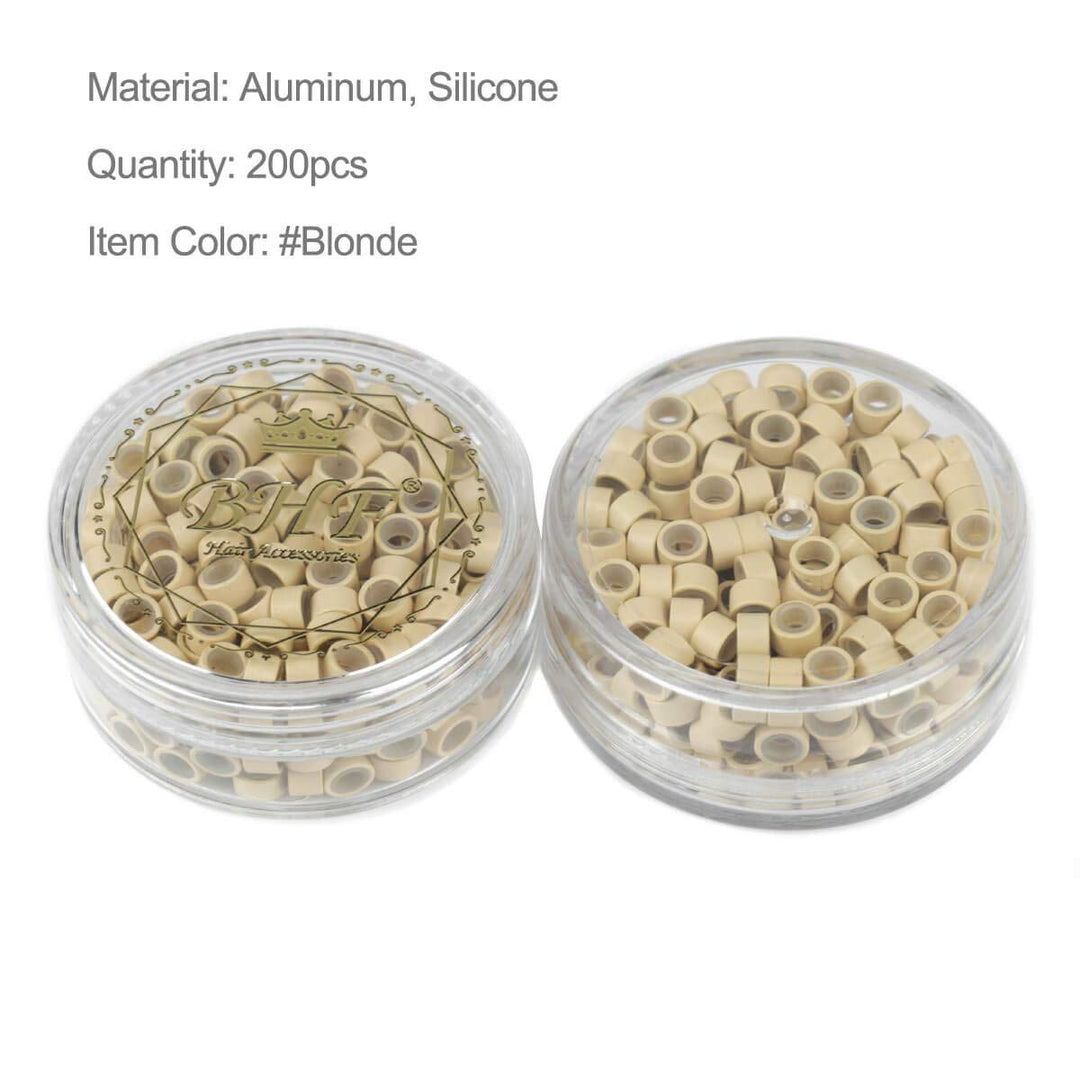 200Pcs Beads Silicone Aluminium Micro Nano Rings 5.0x3.0x3.0 mm Lined For I Tip/Nano Hair Extensions Tool Beads (Blonde Color)
