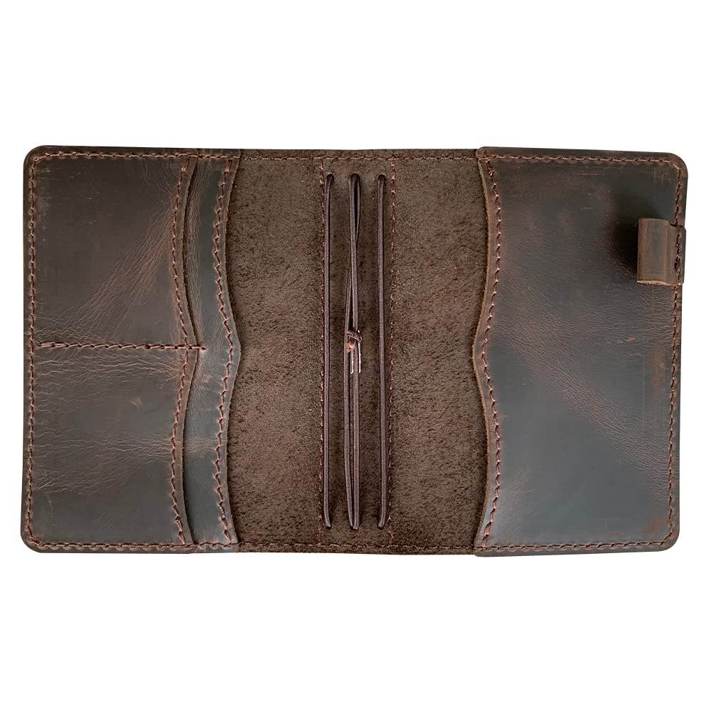 Travelers Notebook Cover with Inner Pockets, Card Slots and Pen Holder, Passport Size, Dark Brown