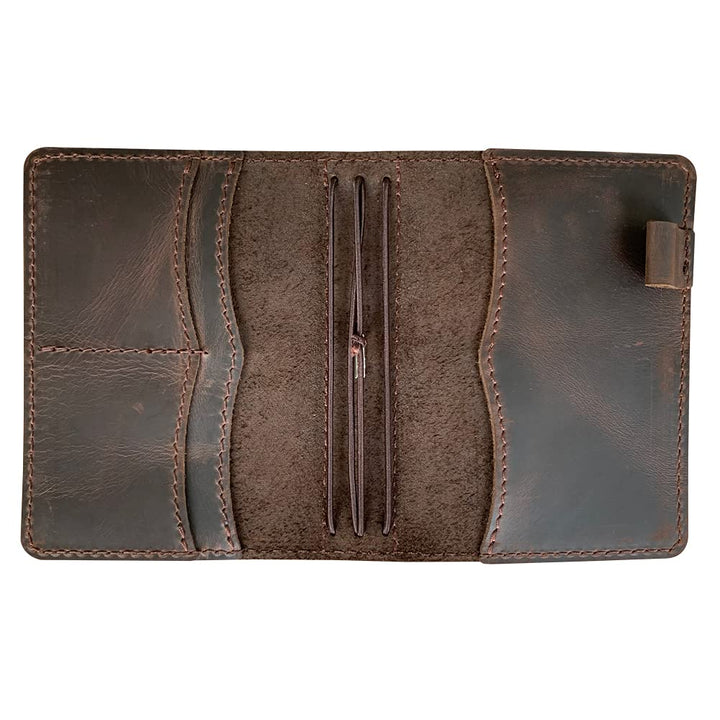 Travelers Notebook Cover with Inner Pockets, Card Slots and Pen Holder, Passport Size, Dark Brown