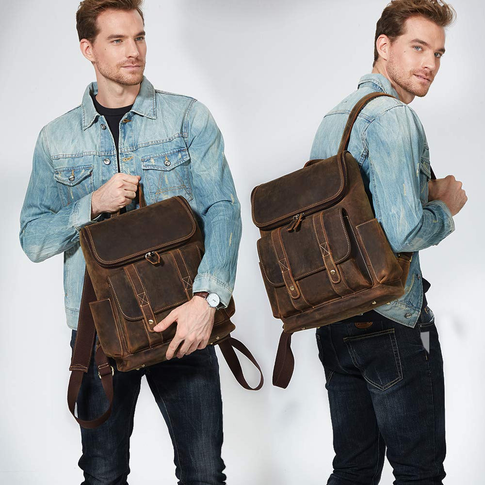 BOSTANTEN Leather Backpack for Men 15.6 inch Laptop Bac