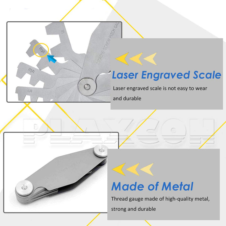 29 Degree Acme Screw Pitch Gauge Stainless Steel Thread Pitch Measuring Tool Set T-Thread Cutting Gage 16pcs
