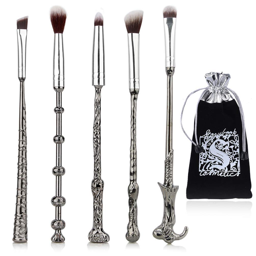 5 Pcs Potter Makeup Brush Set, Wizard Magic Wand Brush for Foundation Eye Shadow Eyeliner Blending Pencil Lip Professional Makeup Tools with A Gift Bag