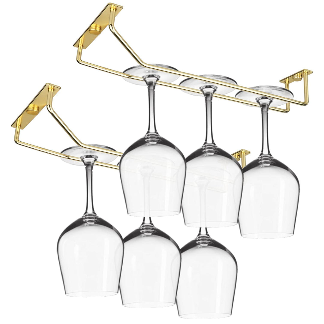 10.8 Inch Gold Wine Glass Rack, Under Cabinet Wine Glass Holder, Metal Stemware Rack Wine Glass Hanger for Kitchen Storage (2 Pack)