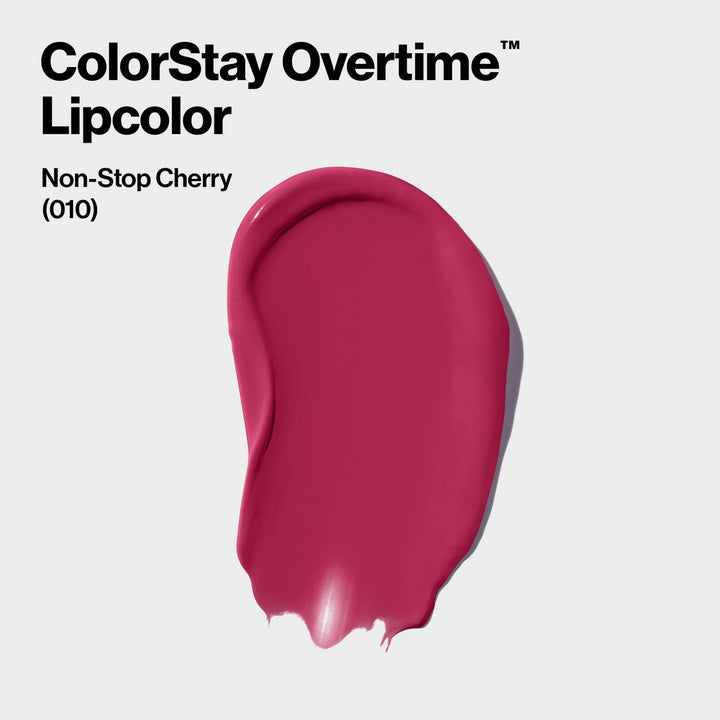 Revlon ColorStay Overtime Lipcolor, Dual Ended Longwearing Liquid Lipstick with Clear Lip Gloss, with Vitamin E in Red / Coral, Non Stop Cherry (010), 0.07 oz