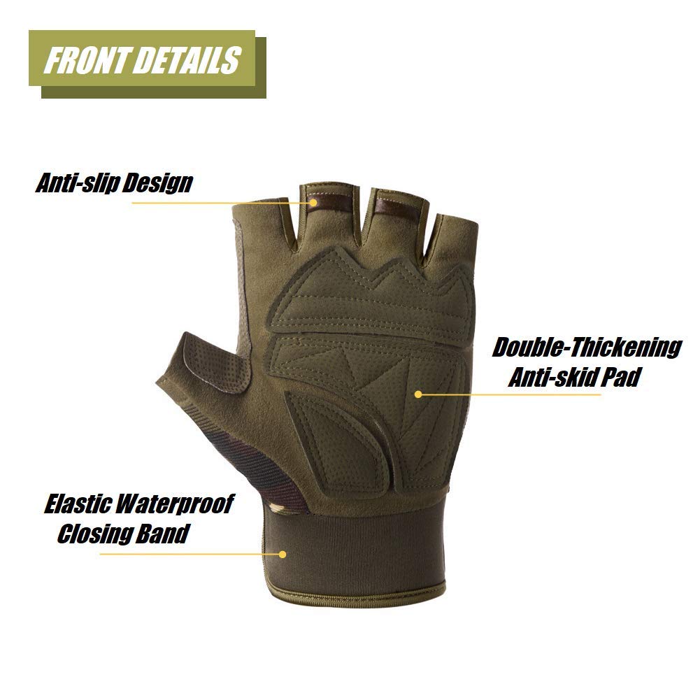 Fingerless Gloves, Knuckle Protective Breathable Lightweight Outdoor Gloves for Shooting, Hunting, Motorcycling, Climbing (S, Green)
