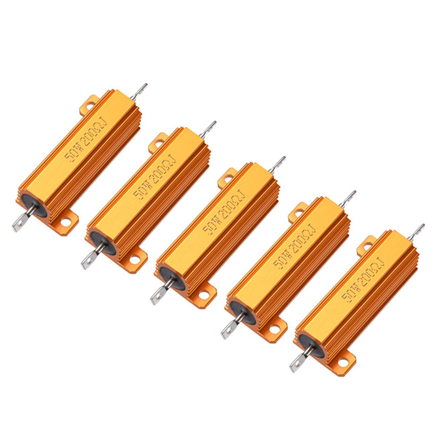 5Pcs 50 Watt 200 Ohm Aluminum Case Resistor with 5% Tolerance Aluminium Housing Chassis Mount Wirewound Power Resistors Glod
