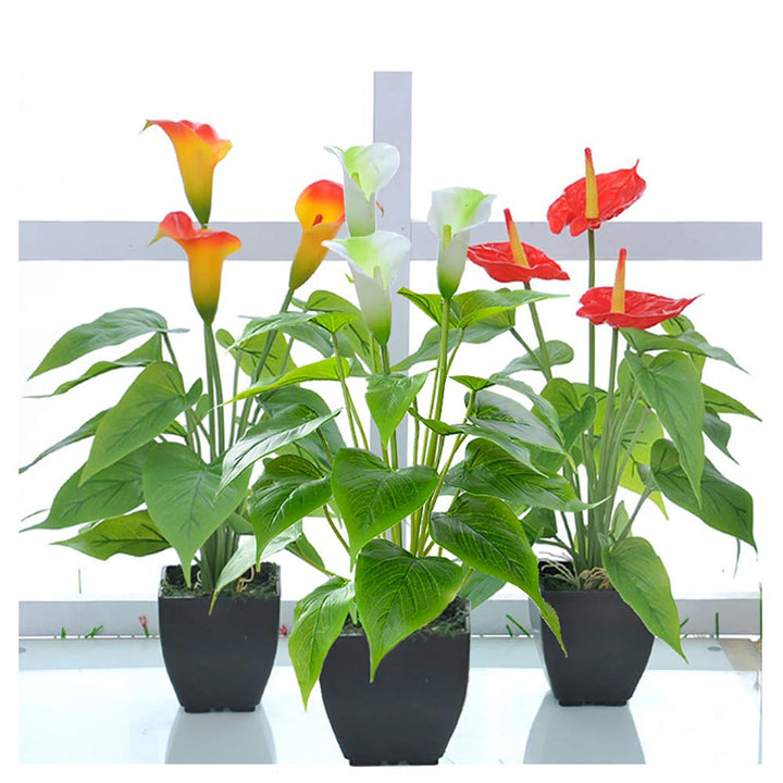 Artificial Flower Calla Lily Faux Small Potted Plant wi