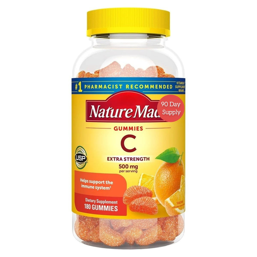 Nature Mades Extra Strength Vitamin C 500mg Adult Gummies, 180 Count Bundle, Immune Health and Antioxidant Support, 90 Day Supply