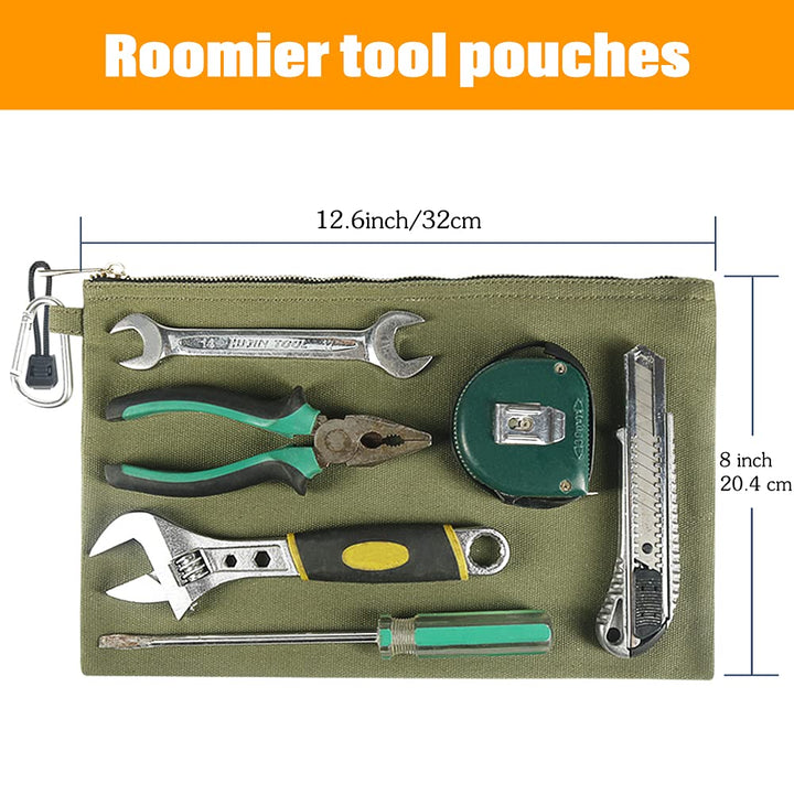 Canvas Tool Bag Water Resistant, 2pcs Tool Pouches with Zipper and Carabiner, Heavy Duty Utility Bags for Tools Camping Travel