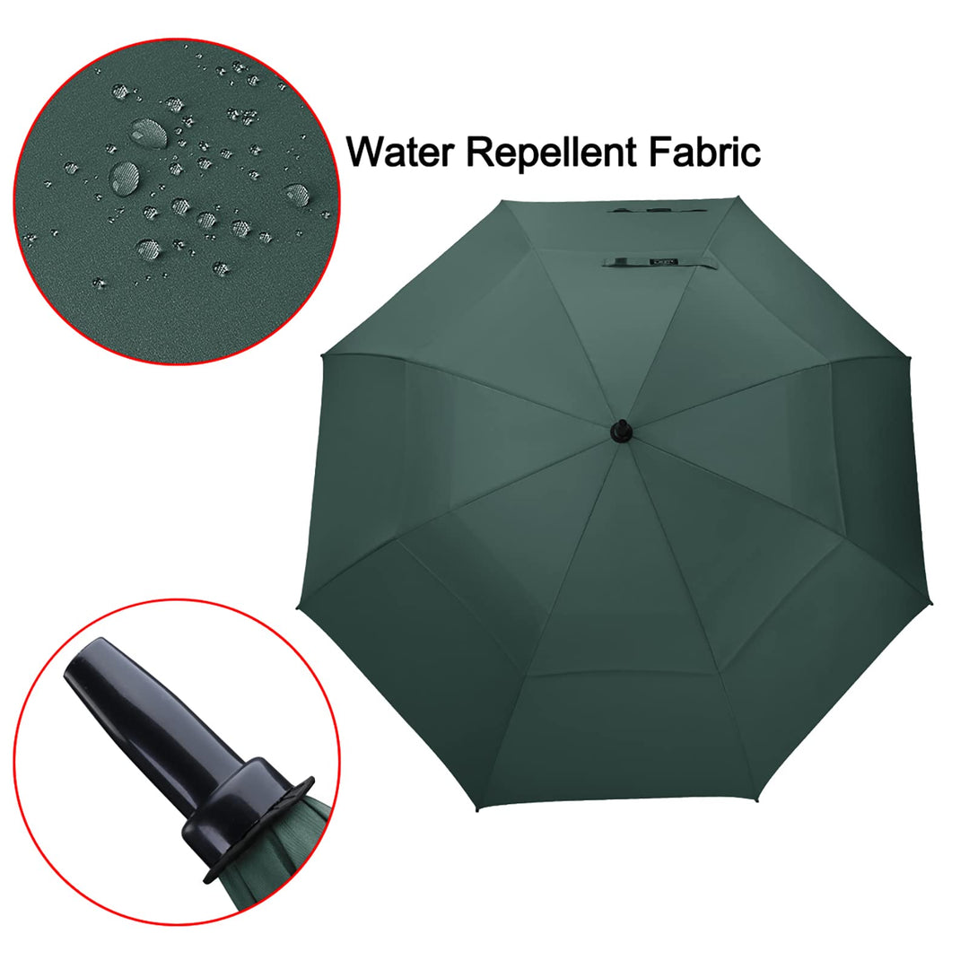 62 Inch Automatic Open Golf Umbrella Extra Large Oversize Double Canopy Vented Windproof Waterproof Stick Umbrellas(Dark Green)