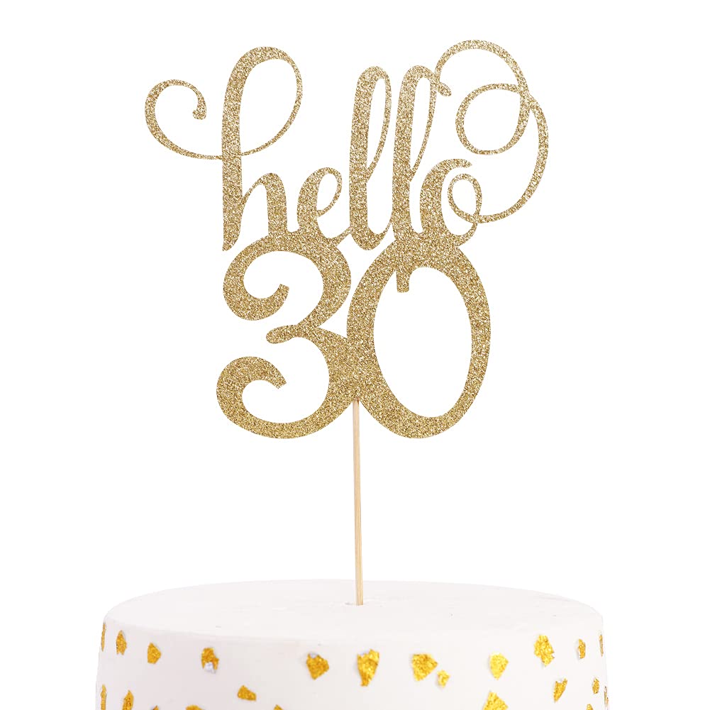 Hello 30 Glitter Cake Topper - 30th Wedding Anniversary Cake Topper, Party Cake Decoration,30ish, Happy 30th Birthday,Photo Props