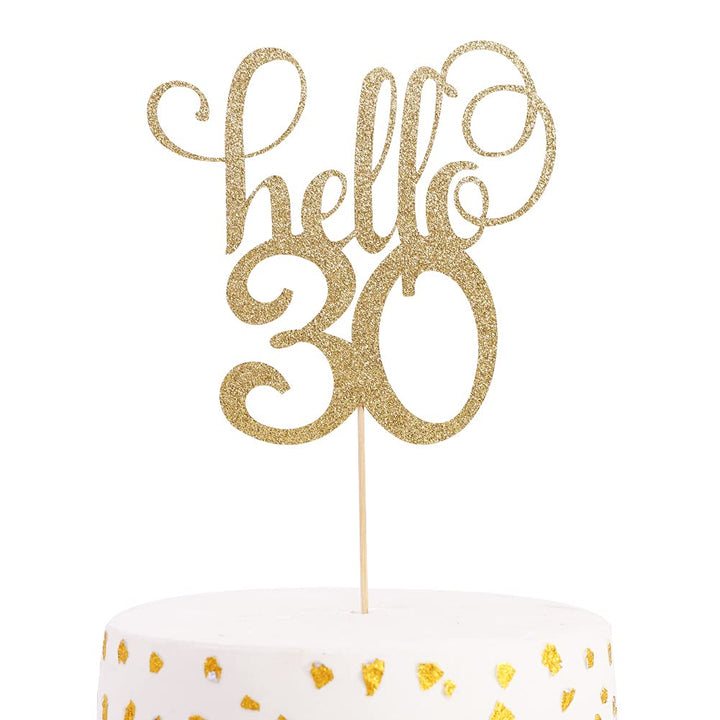 Hello 30 Glitter Cake Topper - 30th Wedding Anniversary Cake Topper, Party Cake Decoration,30ish, Happy 30th Birthday,Photo Props