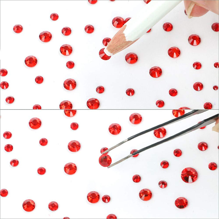 5040pcs Red Flatback Rhinestones for Crafting, Crystal Round Gems for Nail Art DIY Crafts Halloween Clothes Bags, 6 Mixed Size Hotfix Rhinestones with Tweezers and Picking Rhinestones Pen
