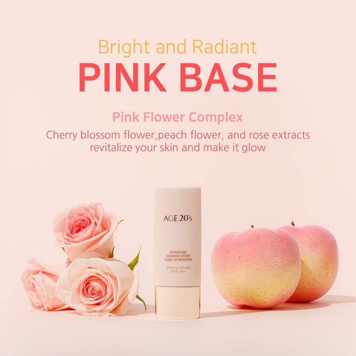 AGE 20's Pink Tone Up Base SPF15, Hydrating Essence, Glow Skin Tint, Tone Correcting BB & CC Cream Korean Makeup Primer (1.35 fl. oz)
