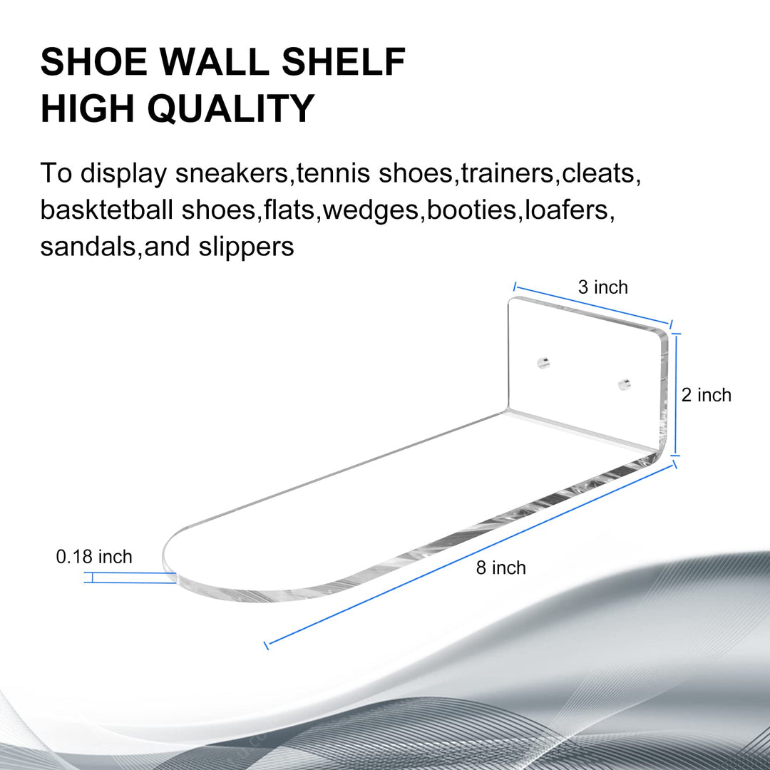 Acrylic Floating Clear Sneaker Shelves Wall Mount Set of 6 for Shoe Display,Floating Shoe Display Shelves for Bedroom, Gaming Room, Living Room,entrance hall