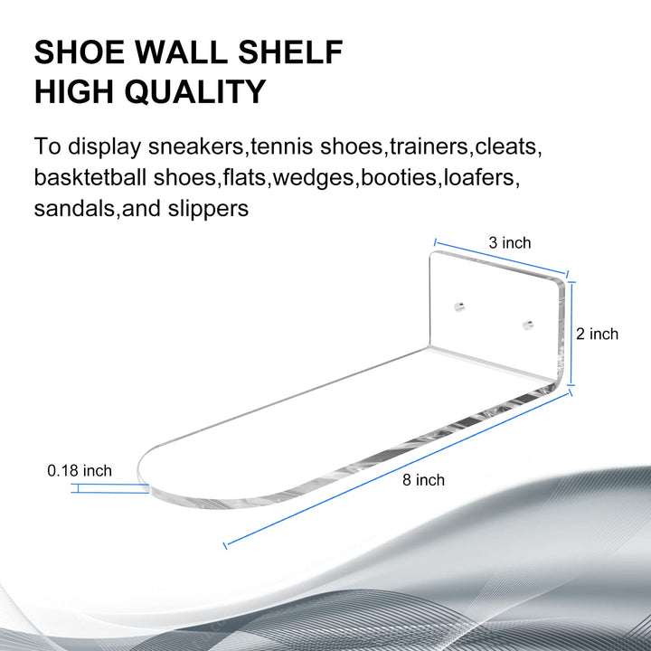 Acrylic Floating Clear Sneaker Shelves Wall Mount Set of 6 for Shoe Display,Floating Shoe Display Shelves for Bedroom, Gaming Room, Living Room,entrance hall
