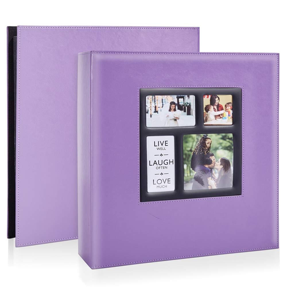 Photo Album 4x6 600 Photos, Large Capacity Wedding Family Leather Cover Picture Albums Holds 600 Horizontal and Vertical 4x6 Photos with Black Pages (Purple)