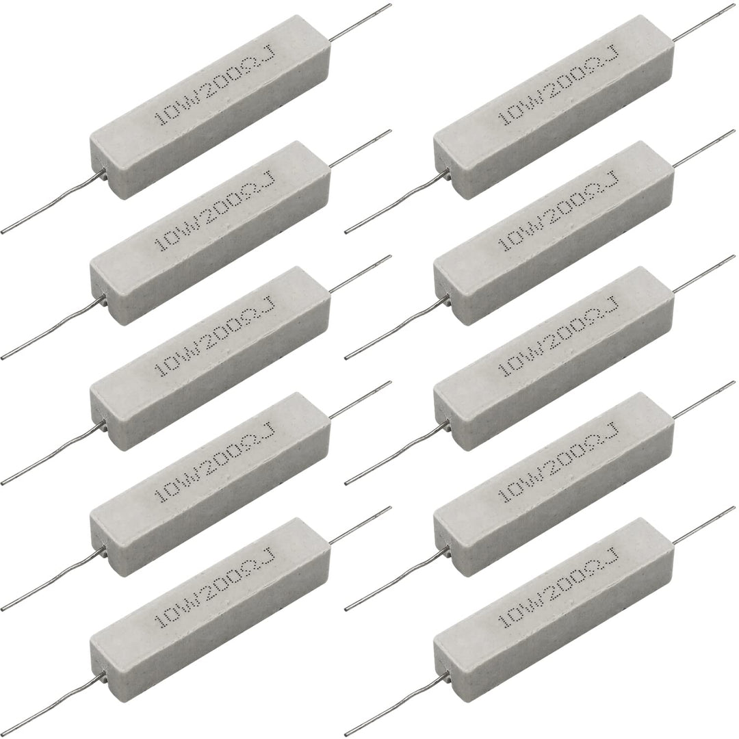 Cement Resistor,10 PCS 10w 200 ohm 5% Axial Lead Wire Resistor White Wound Fixed Ceramic Resistors Wirewound Power Flame Heat Moisture Resistance Precharge Horizontal
