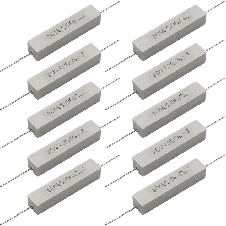 Cement Resistor,10 PCS 10w 200 ohm 5% Axial Lead Wire Resistor White Wound Fixed Ceramic Resistors Wirewound Power Flame Heat Moisture Resistance Precharge Horizontal