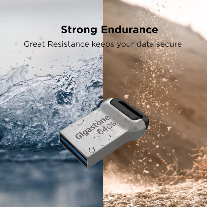 GIGASTONE Z90 64GB USB 3.2 Gen1 Flash Drive, Mini Fit Metal Waterproof Compact Pen Drive, Reliable Performance Thumb Drive, USB 2.0 / USB 3.0 / USB 3.1 Interface Compatible