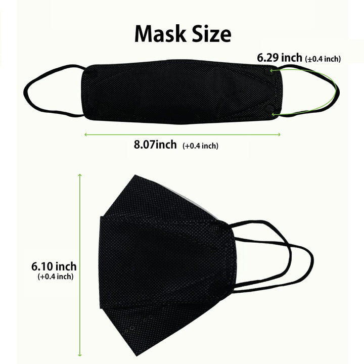 30 Pack KF94 Mask, Certified, Black TS Guard Safety Face Mask ; 4-Layered Protection, Tri-Folding Style, 3D-Ergonomic Design, Black Color, Large Size, Made in Korea. (30)