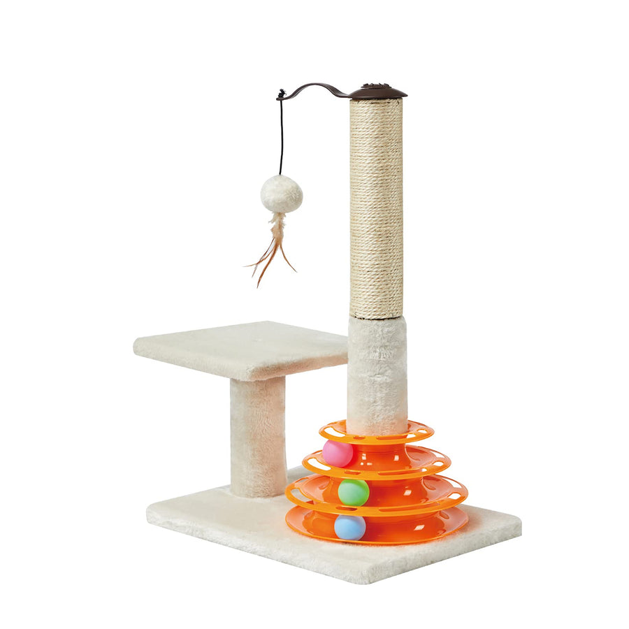 Cat Scratching Post Kitten Sisal Scratcher Tree with Tracks Toy Balls for Indoor Cats and Kittens - 25 inches
