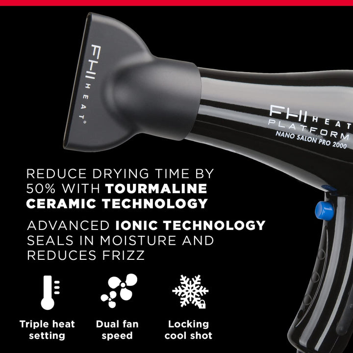 FHI Heat Platform Nano Salon Pro 2000 Powerful Tourmaline Ceramic Hair Dryer