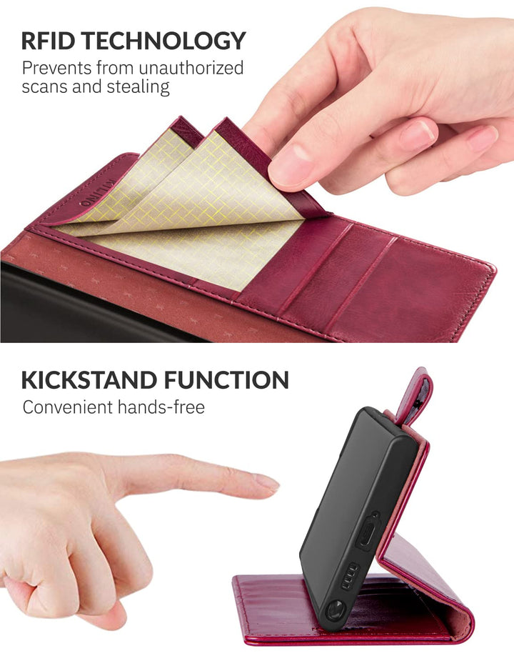 KILINO Wallet Case for Galaxy S22 Ultra Snap Closure [S-Pen Fully Compatible] [RFID Blocking] [Shock-Absorbent Bumper] [Card Slots] [Kickstand] Flip Folio Cover for Samsung S22 Ultra (Burgundy)