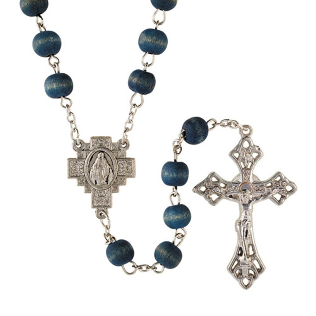 Blue Rose Scented Wood Carved Beads Rosary, 21 Inch