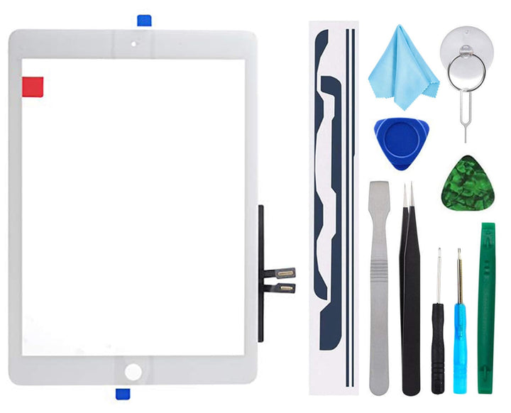 White Touch Screen Digitizer Repair Kit for iPad 9.7 2018 iPad 6 6th Gen A1893 A1954 Front Glass Replacement (Without Home Button,not Include LCD) +Pre-Installed Adhesive + Tools