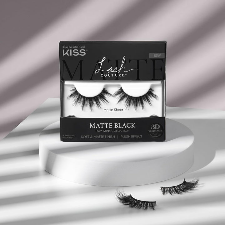 Lash Couture Matte Black Faux Mink Collection, False Eyelashes 1-Pack, Soft Real Mink Texture &amp; Matte Finish, High Impact Color, 3D Volume, Knot-Free Lash Band, Reusable, Matte Sheer, 1 Pair